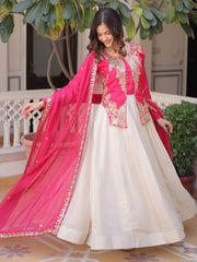 Dazzling Pink Thread Embroidered Silk Function Wear Gown With Dupatta
