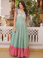 Outstanding Green Sequins Cotton Function Wear Gown