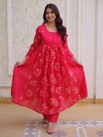 Enchanting Pink Thread Embroidery Chanderi Function Wear Pant Suit