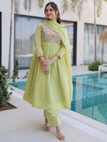 Rich Pista Green Thread Work Chanderi Traditional Anarkali Pant Suit