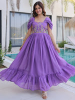 Notable Purple Bead Work Chanderi Festive Wear Dress