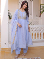 Awesome Sky Blue Bead Embroidered Chanderi Event Wear Salwar Kameez