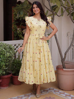 Incredible Cream Embroidered Cotton Daily Wear Dress