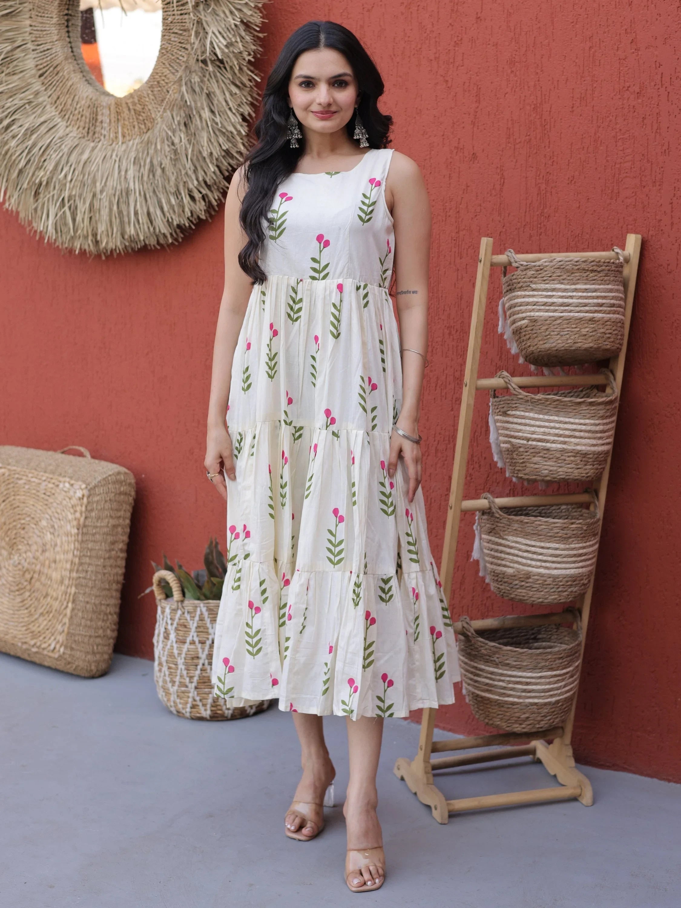 Superb Pink Digital Printed Cotton Casual Wear Dress