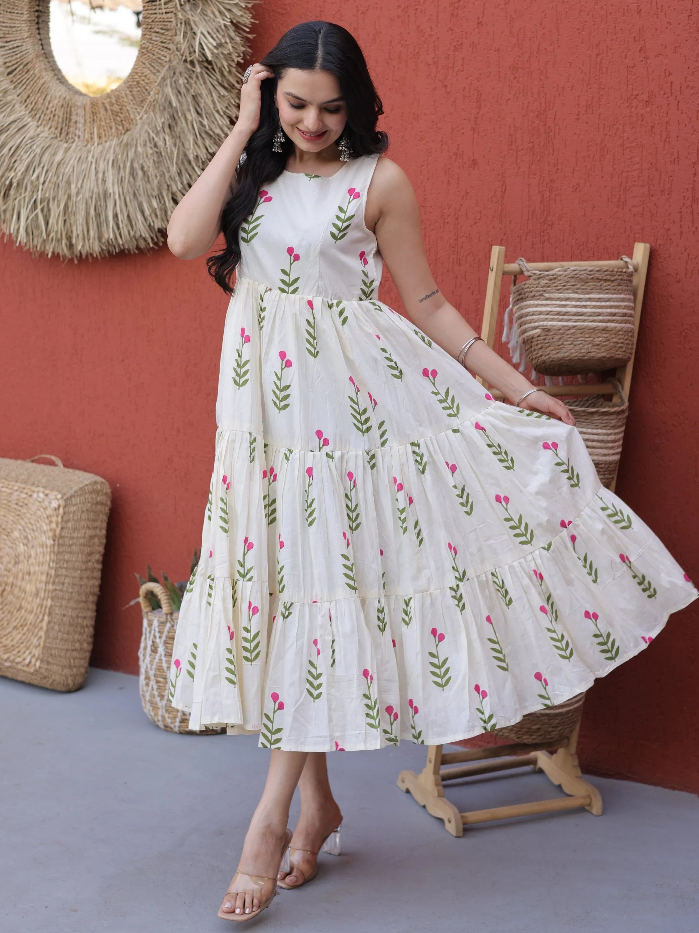 Superb Pink Digital Printed Cotton Casual Wear Dress