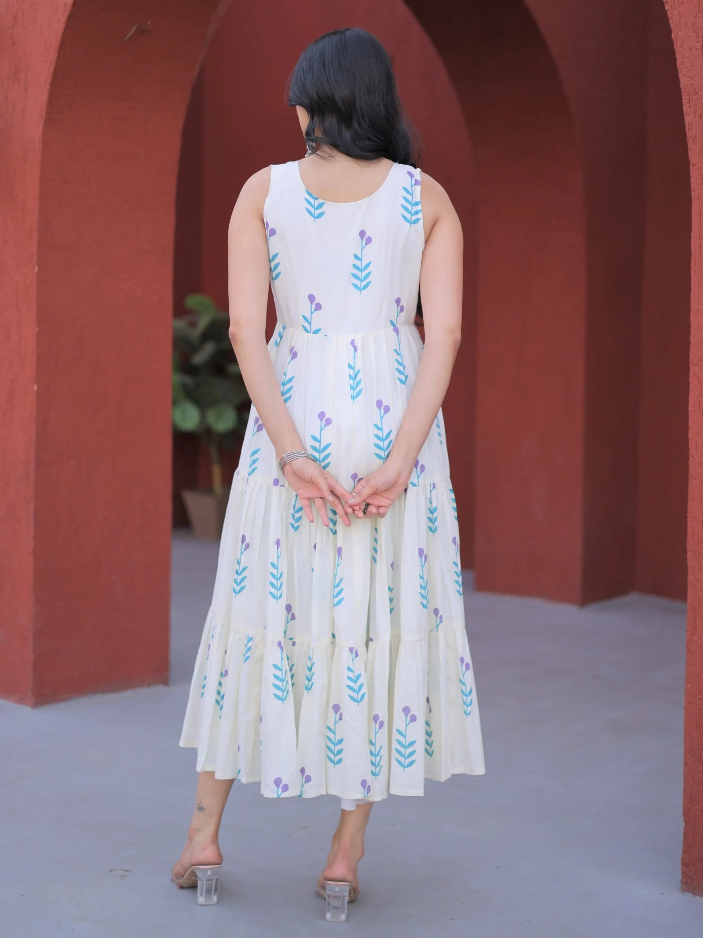 Fabulous Sky Blue Printed Cotton Daily Wear Dress