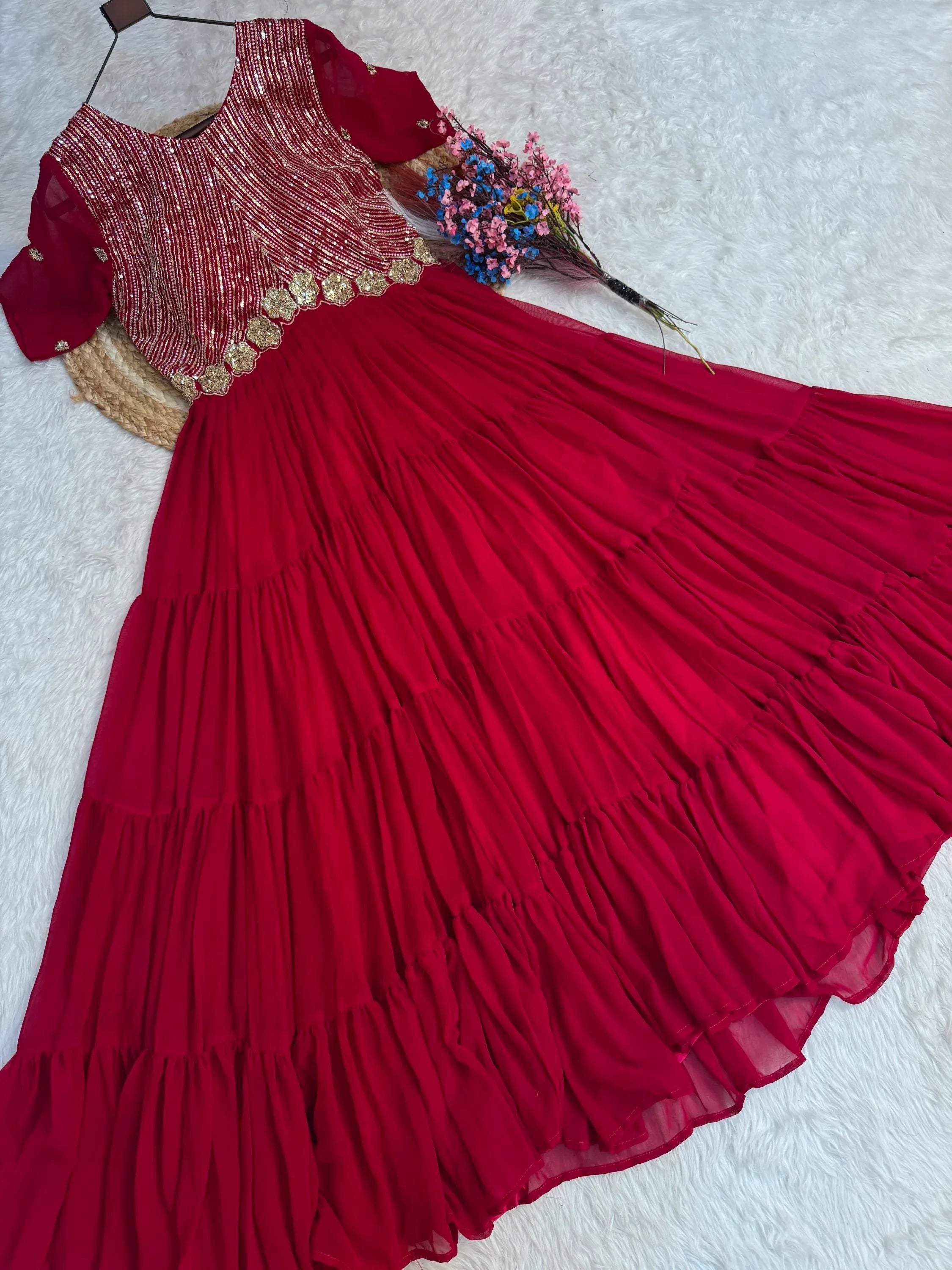 Stunning Rani Pink Zari Work Georgette Festive Wear Gown