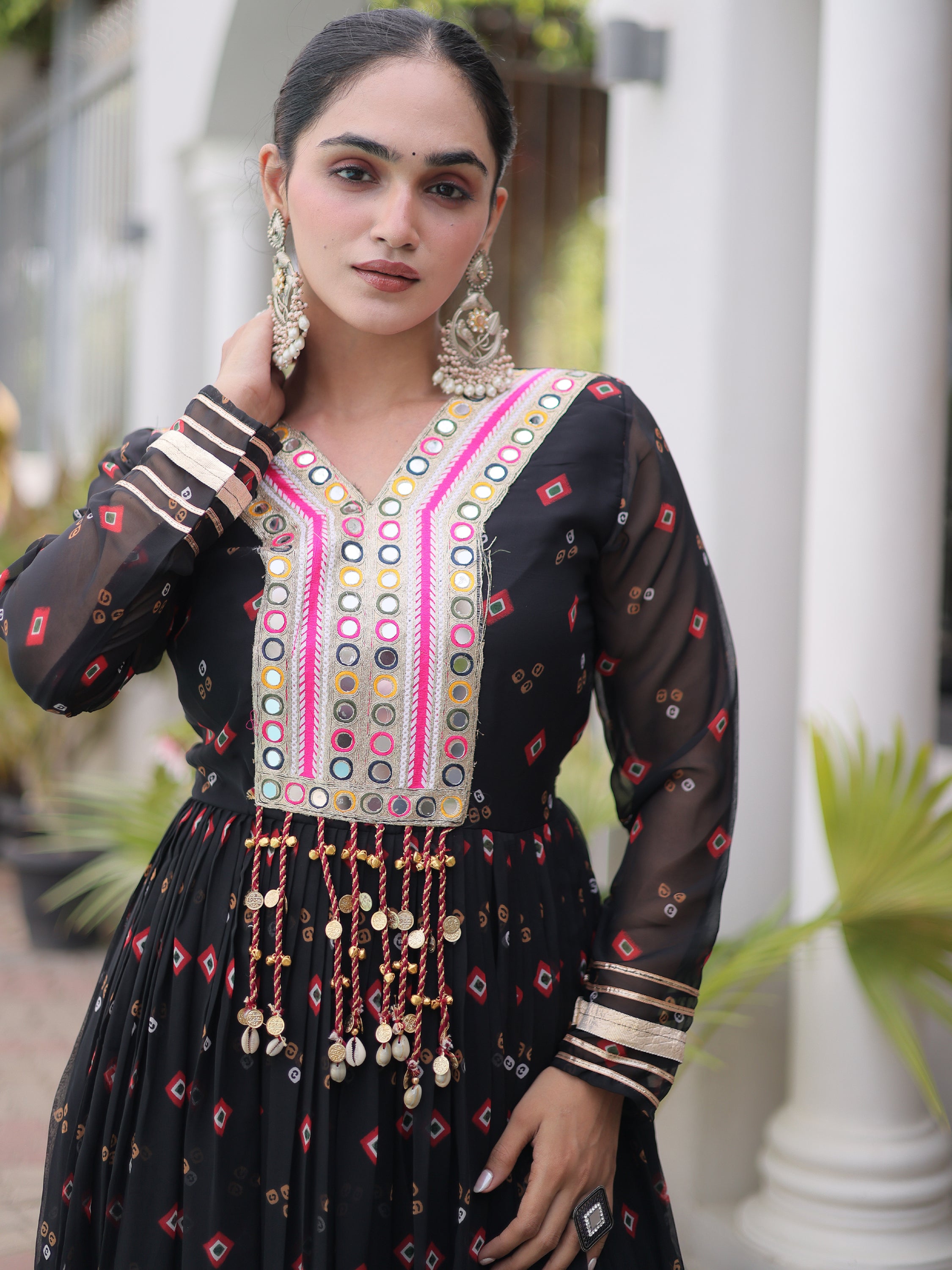 Amazeballs Black Laheriya Printed Georgette Navratri Wear Gown
