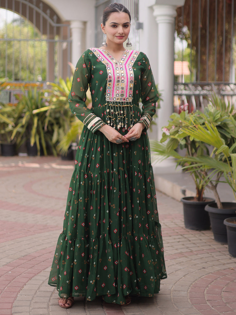 Striking Green Laheriya Printed Georgette Event Wear Gown