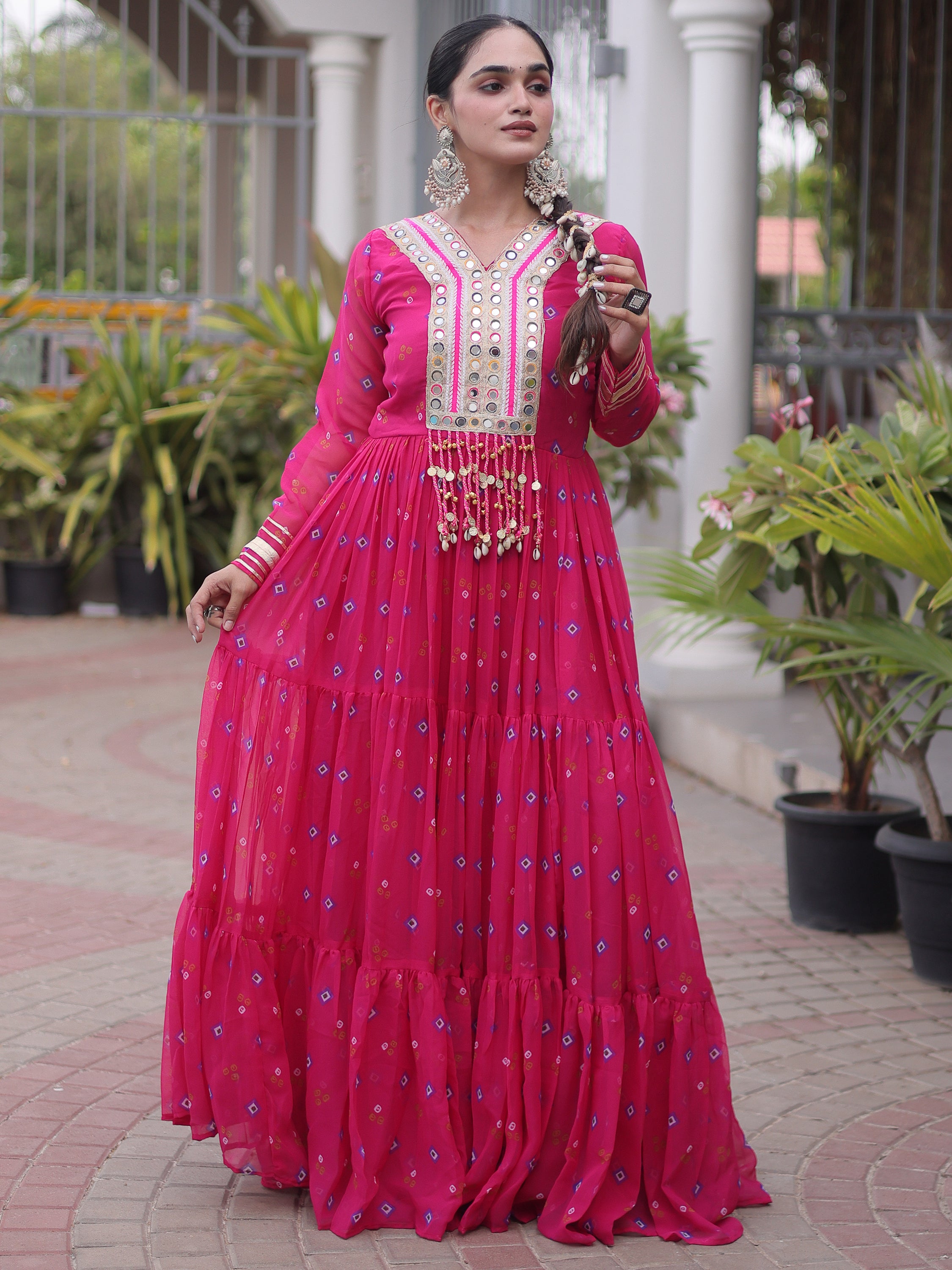 Fantastic Pink Laheriya Printed Georgette Festive Wear Gown
