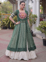 Wonderful Green Bandhani Printed Georgette Navratri Lehenga With Kurti
