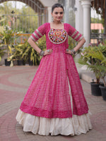 Astonishing Pink Bandhani Printed Navratri Wear Lehenga With Kurti