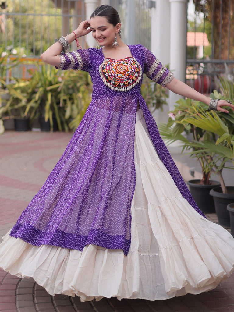 Elegant Purple Patch Work Georgette Navratri Lehenga With Kurti