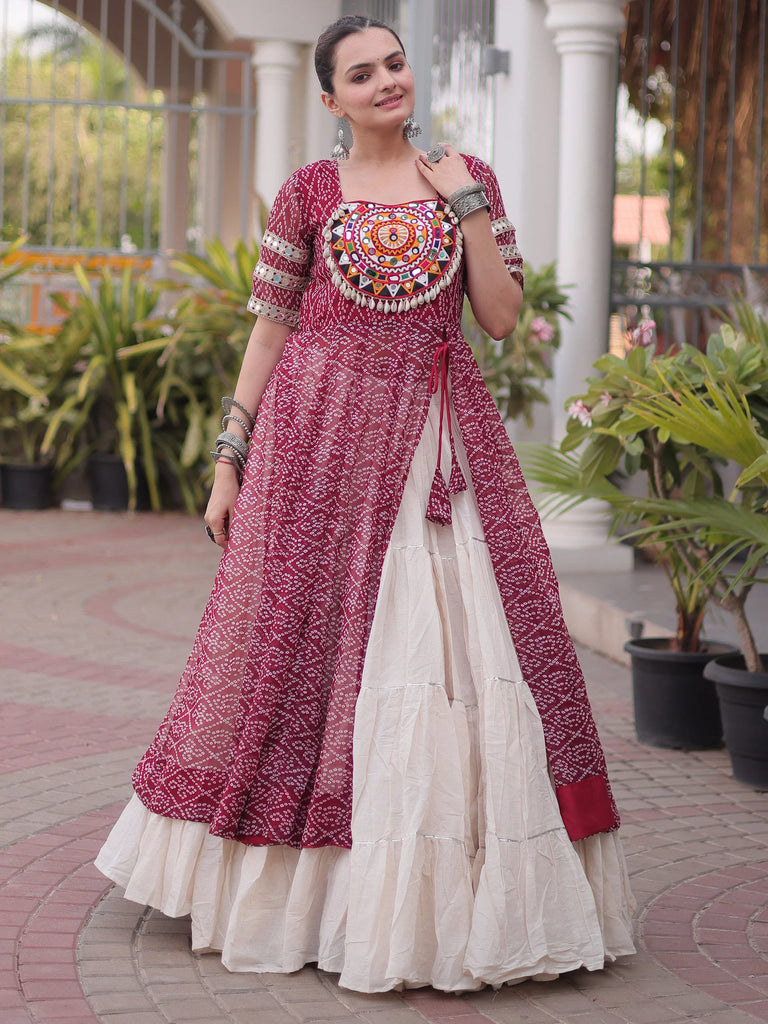 Classic Maroon Patch Work Georgette Navratri Lehenga With Kurti