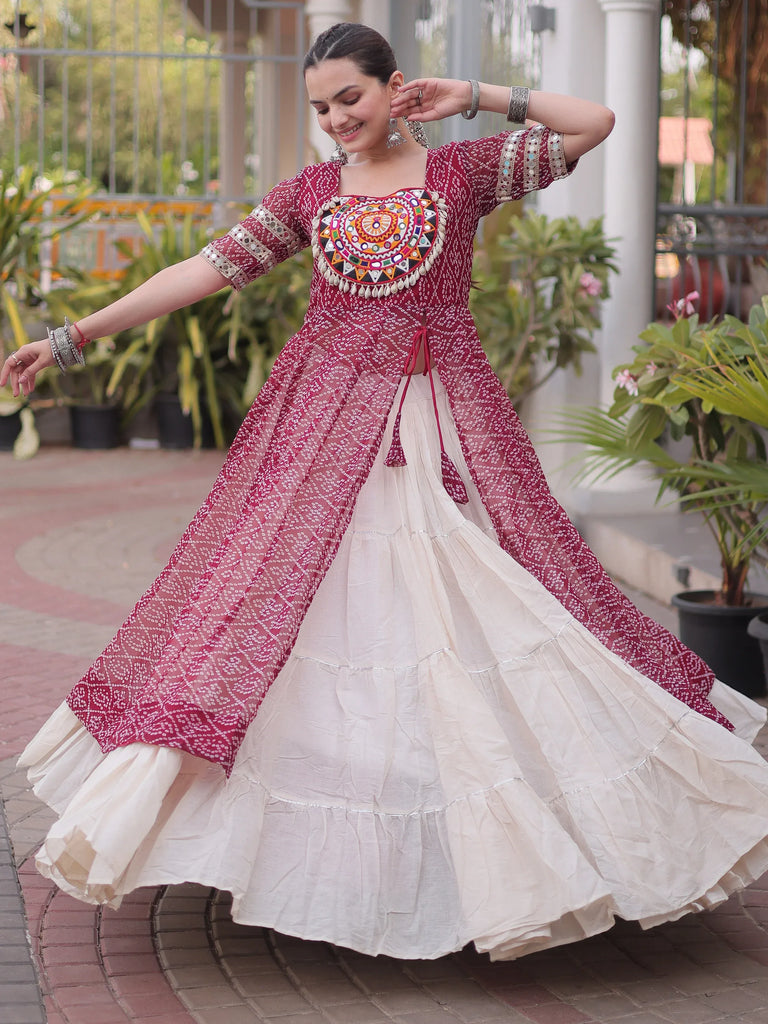 Classic Maroon Patch Work Georgette Navratri Lehenga With Kurti