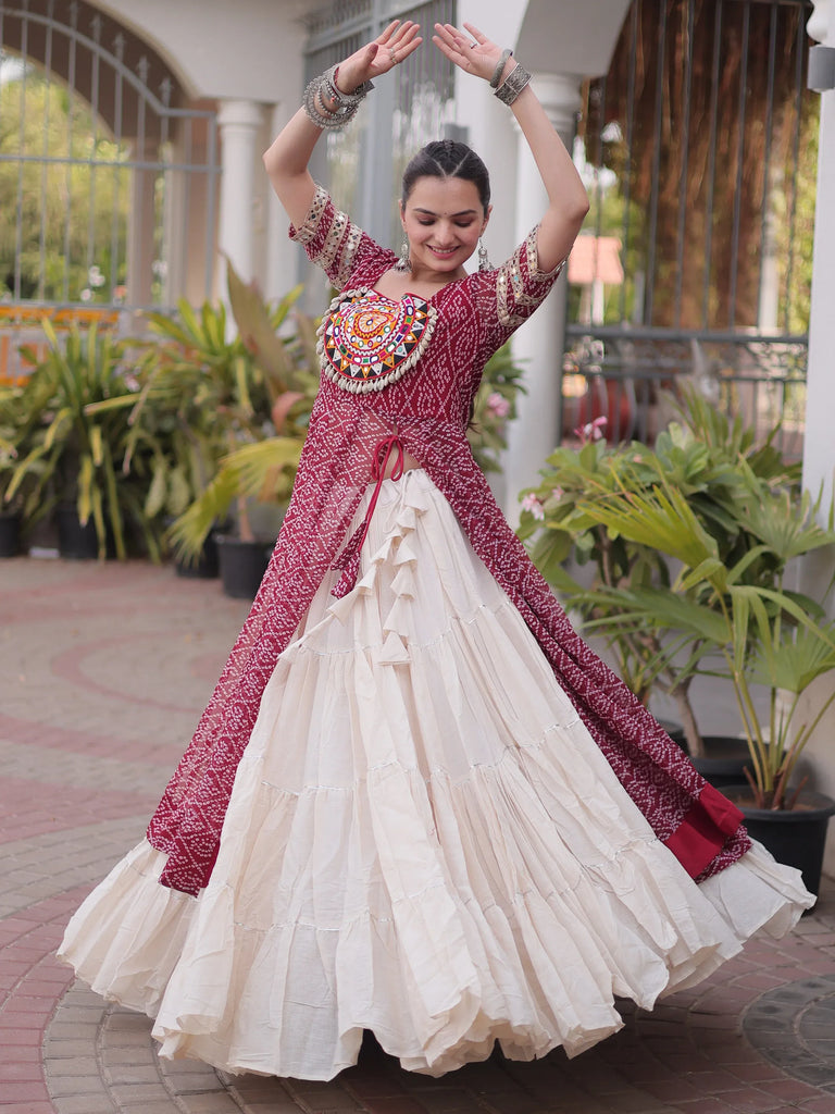 Classic Maroon Patch Work Georgette Navratri Lehenga With Kurti