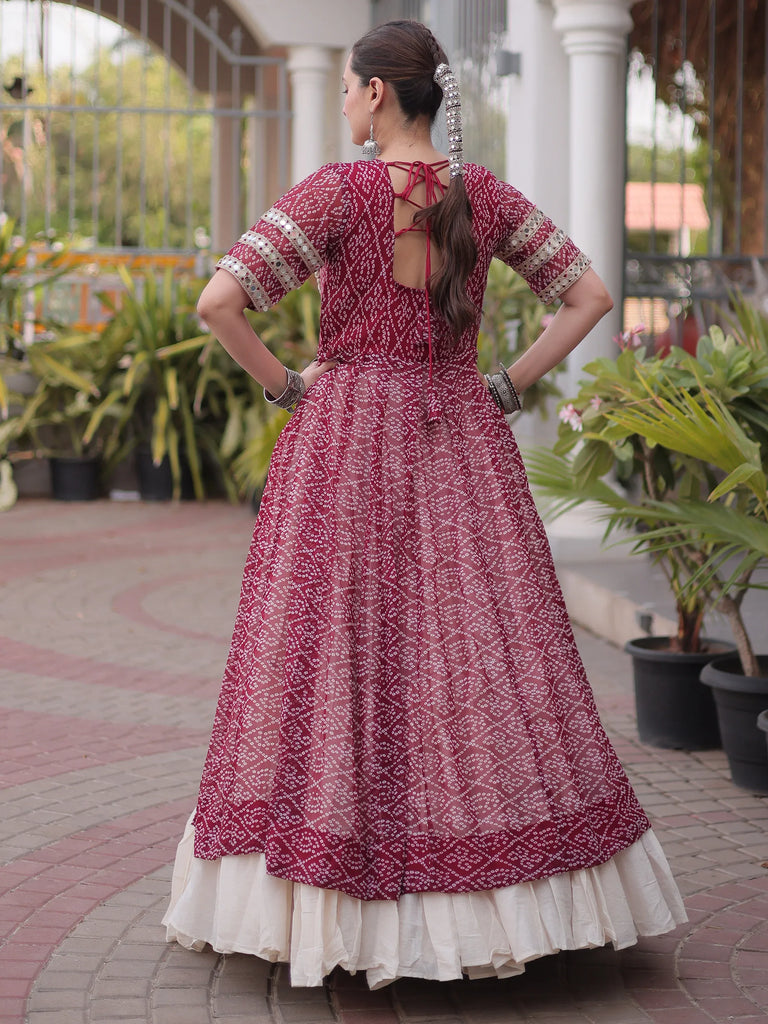 Classic Maroon Patch Work Georgette Navratri Lehenga With Kurti