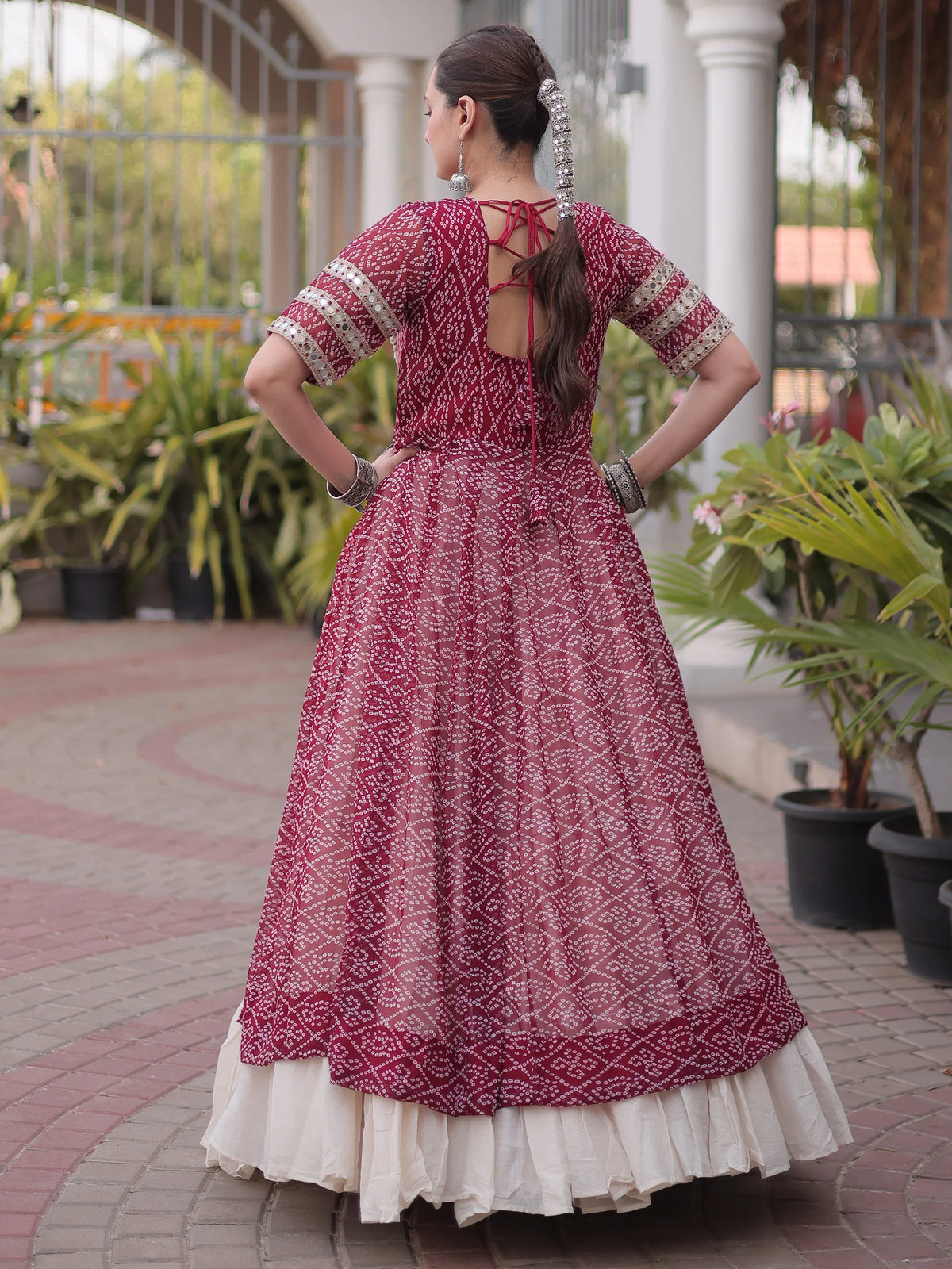 Classic Maroon Patch Work Georgette Navratri Lehenga With Kurti