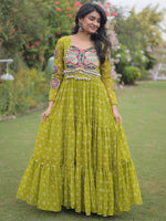 Majestic Green Bandhni Printed Georgette Navratri Special Gown