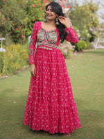 Wonderful Rani Pink Kutchi Work Georgette Navratri Wear Gown