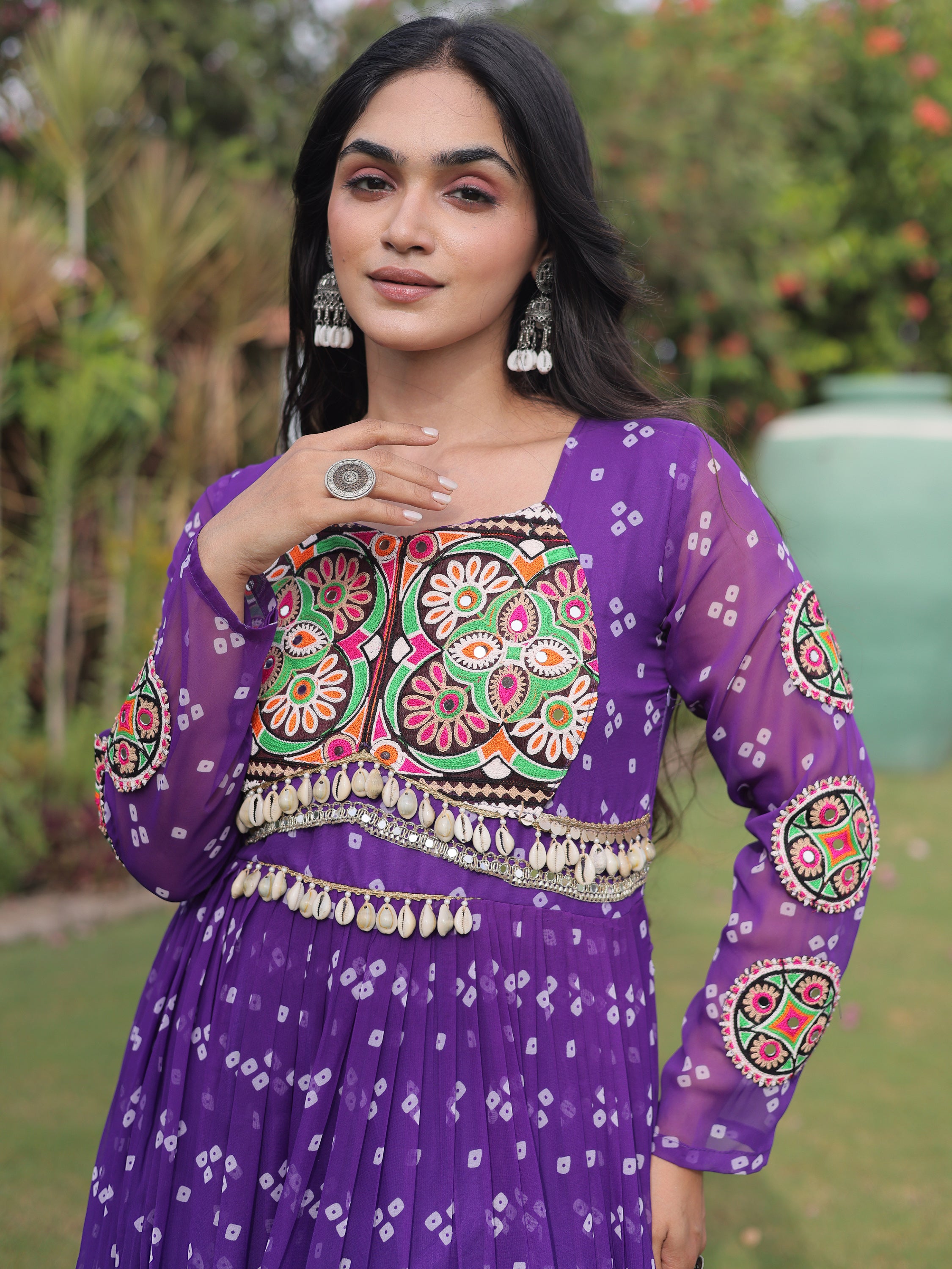 Amazeballs Purple Bandhani Printed Georgette Navratri Wear Gown