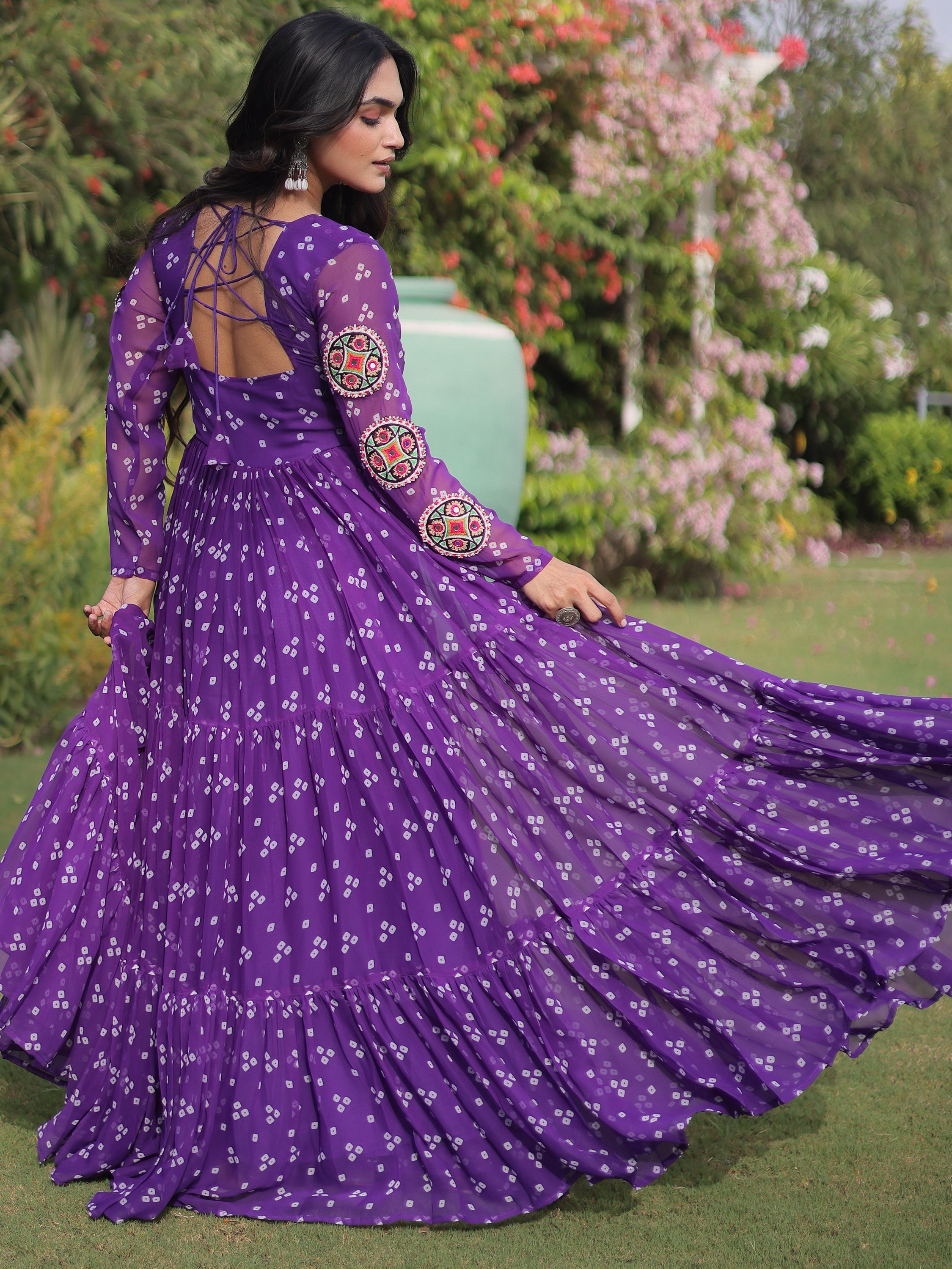 Amazeballs Purple Bandhani Printed Georgette Navratri Wear Gown