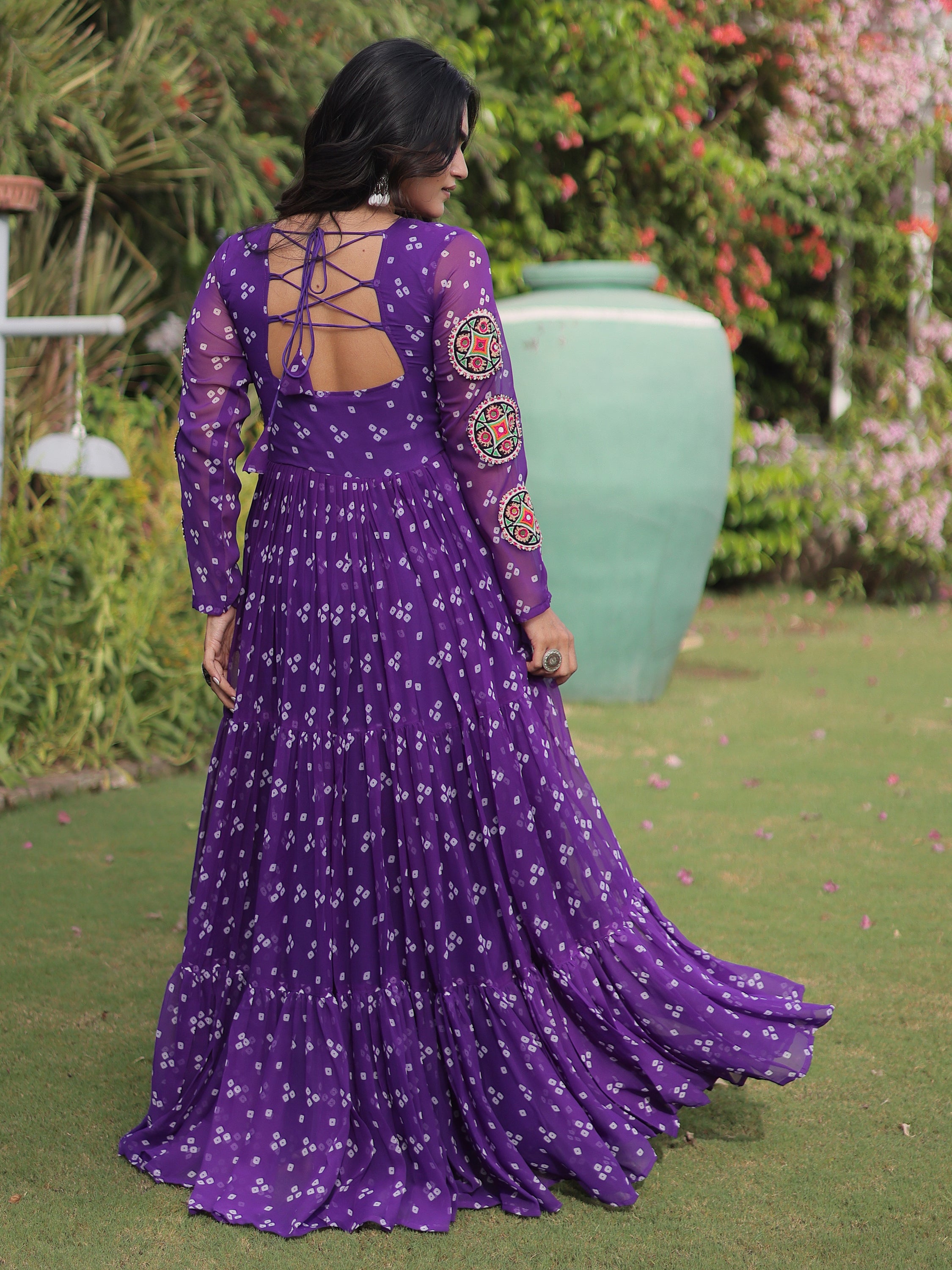 Amazeballs Purple Bandhani Printed Georgette Navratri Wear Gown