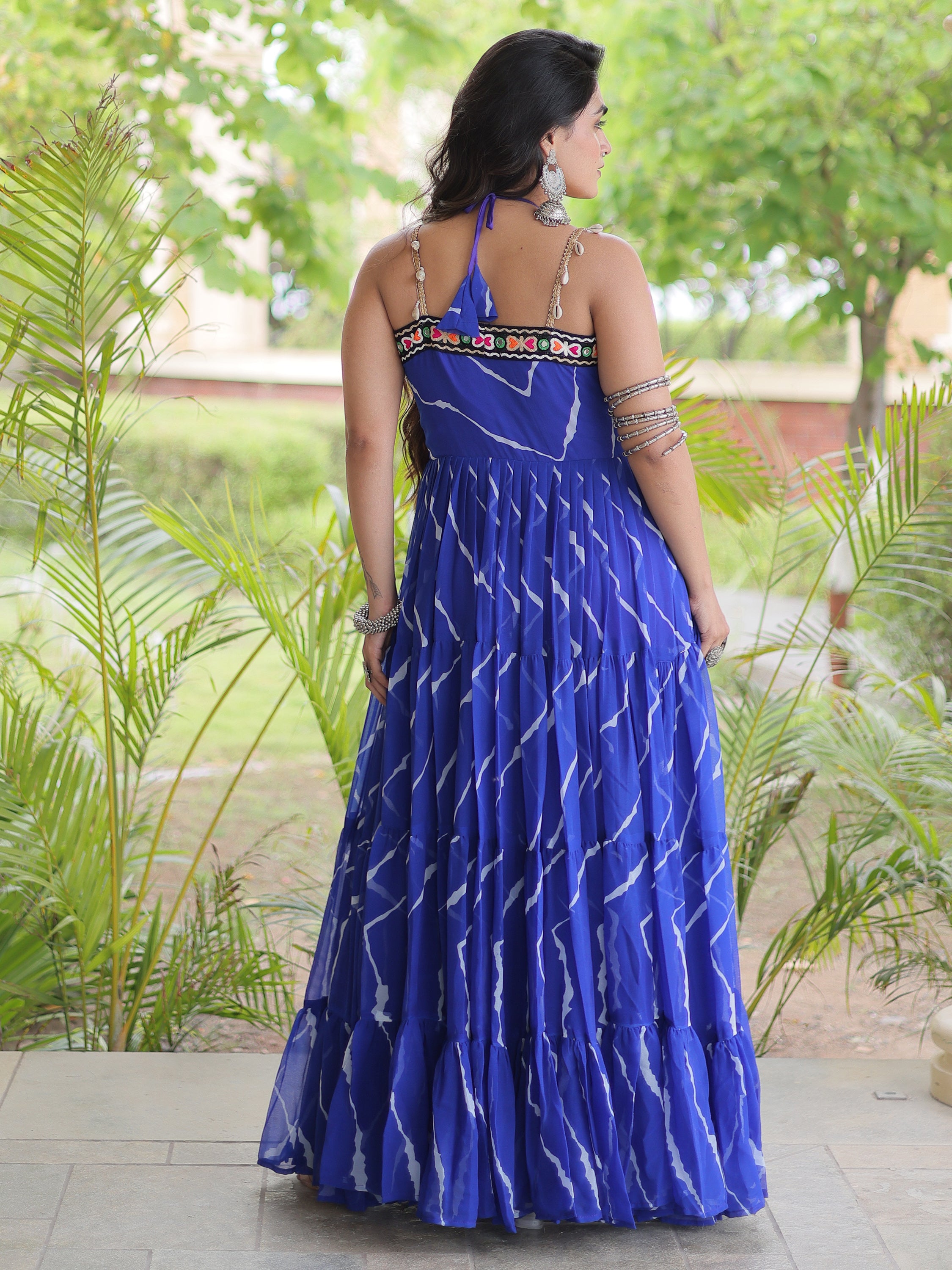Fabulous Royal Blue Laheriya Printed Georgette Navratri Wear Gowna