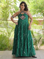 Striking Bottle Green Laheriya Printed Georgette Navratri Wear Gown