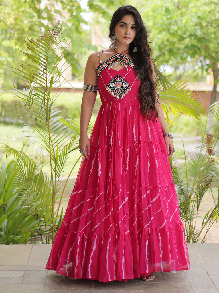Lovable Rani Pink Patch Work Georgette Navratri Wear Gowna