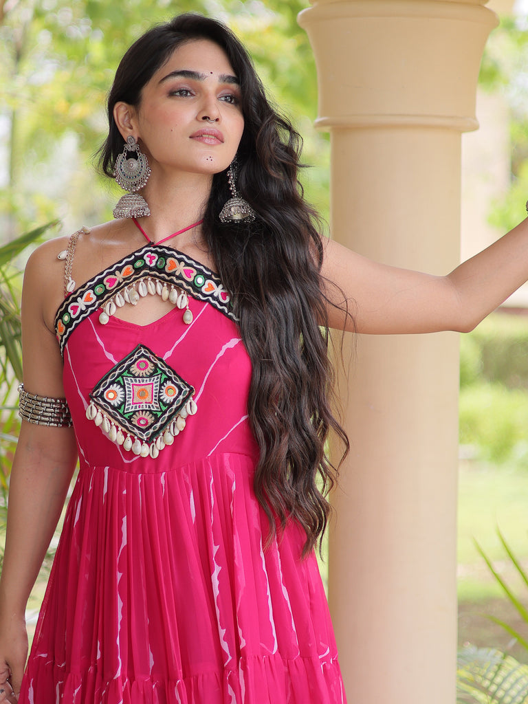 Lovable Rani Pink Patch Work Georgette Navratri Wear Gowna