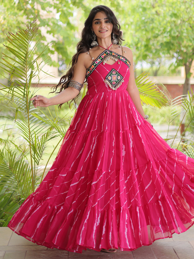 Lovable Rani Pink Patch Work Georgette Navratri Wear Gowna