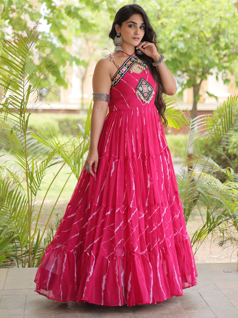 Lovable Rani Pink Patch Work Georgette Navratri Wear Gowna