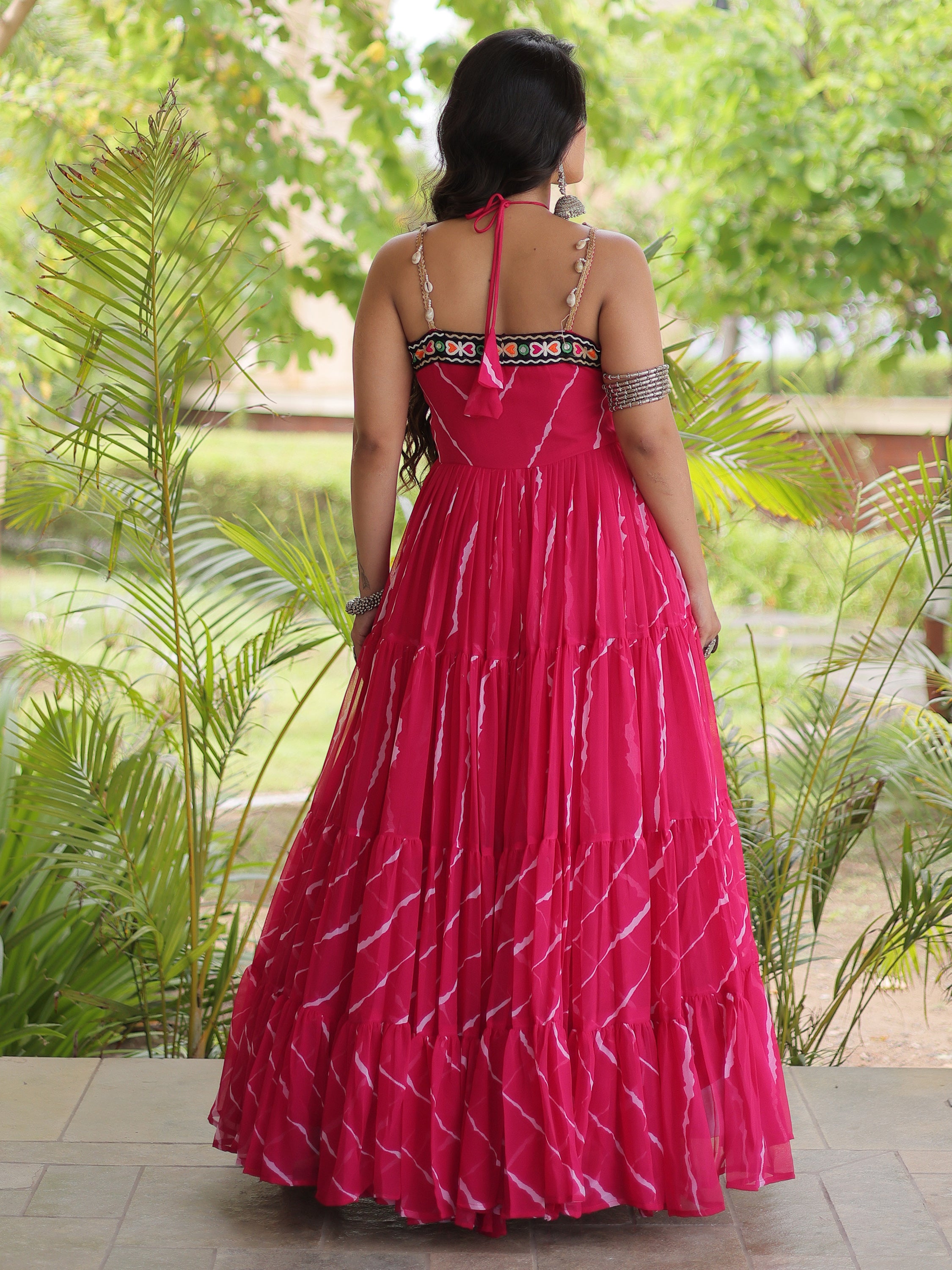 Lovable Rani Pink Patch Work Georgette Navratri Wear Gowna