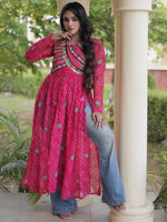 Lovely Pink Kutchi Patch Work Georgette Navratri Wear Kurti
