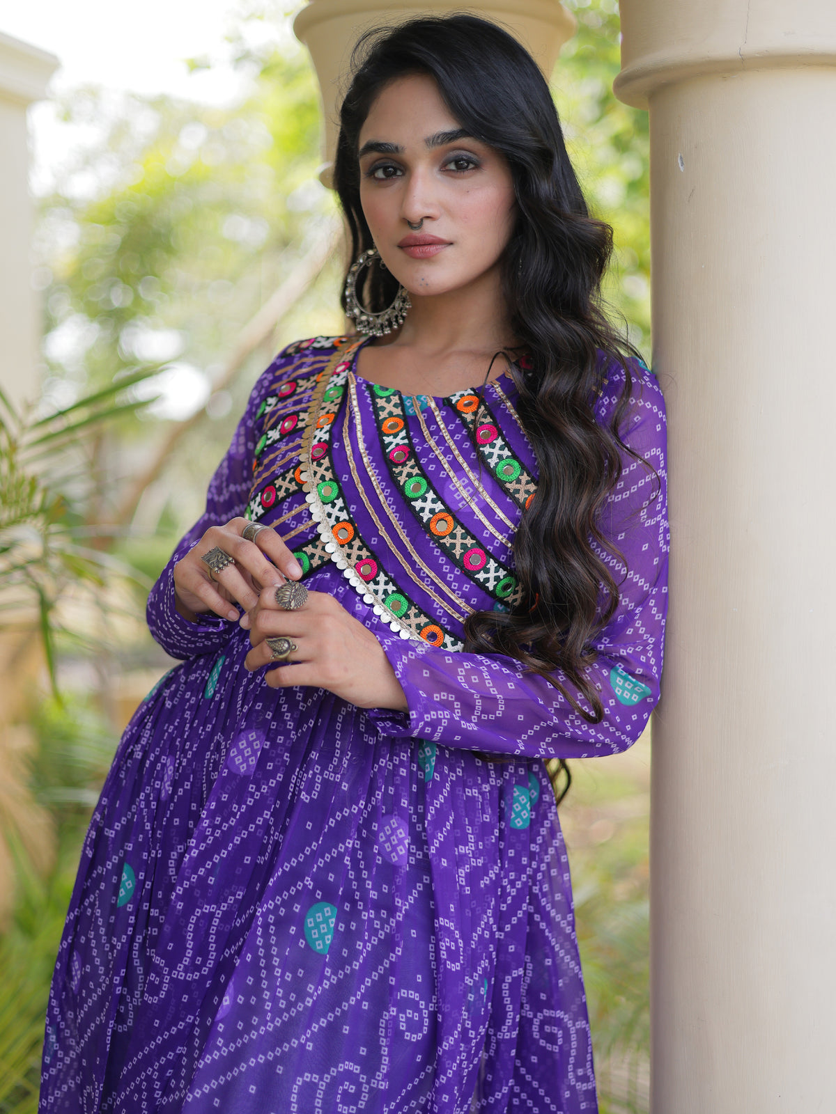Gorgeous Purple Bandhani Printed Georgette Navratri Special Kurti