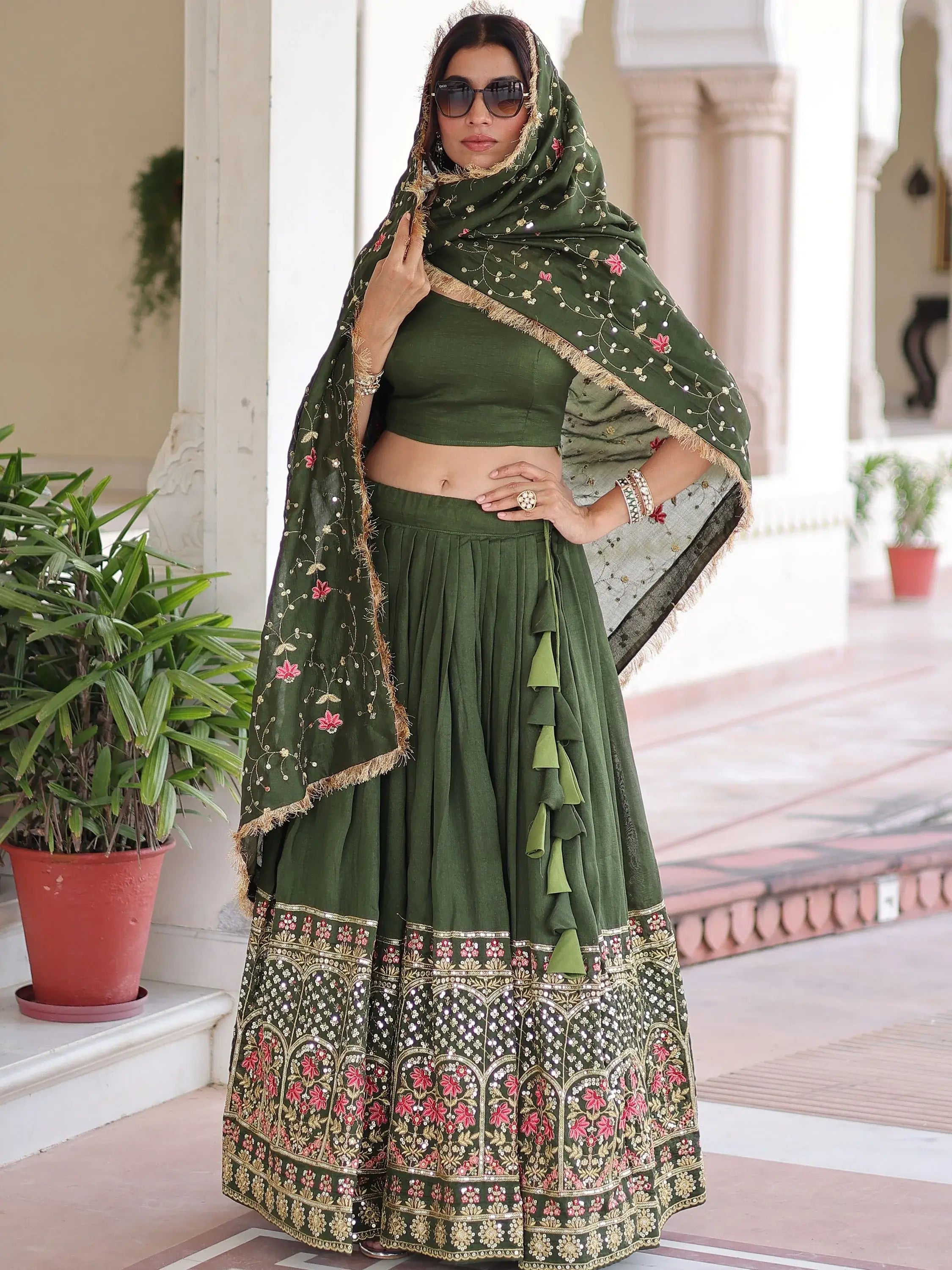 Stunning Green Heavy Sequins Embroidered Silk Festive Wear Lehenga Choli