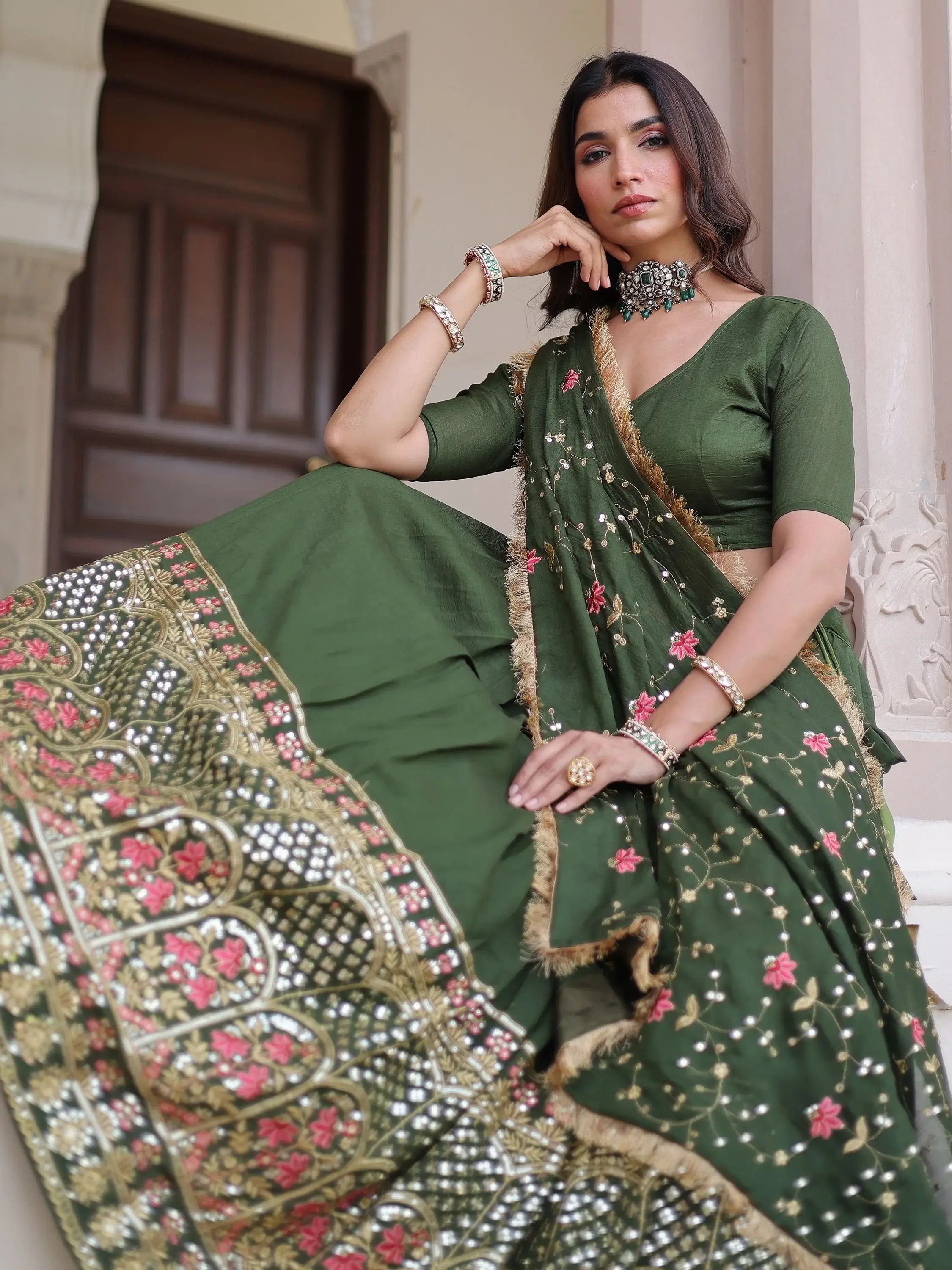 Stunning Green Heavy Sequins Embroidered Silk Festive Wear Lehenga Choli