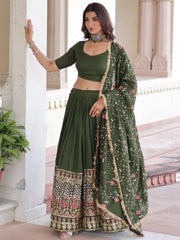 Stunning Green Heavy Sequins Embroidered Silk Festive Wear Lehenga Choli