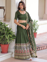 Stunning Green Heavy Sequins Embroidered Silk Festive Wear Lehenga Choli