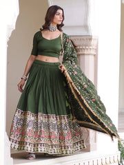 Stunning Green Heavy Sequins Embroidered Silk Festive Wear Lehenga Choli