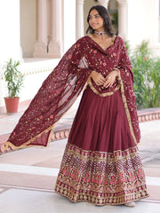 Wonderful Maroon Sequins Embroidered Silk Festive Wear Lehenga Choli