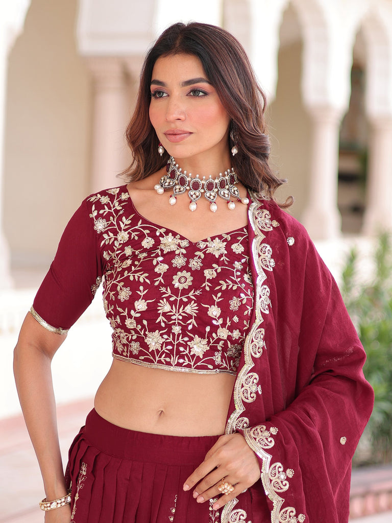 Attractive Maroon Heavy Sequins Silk Festive Wear Lehenga Choli