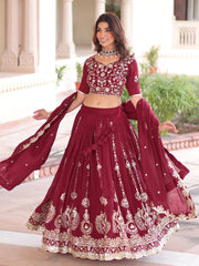 Attractive Maroon Heavy Sequins Silk Festive Wear Lehenga Choli