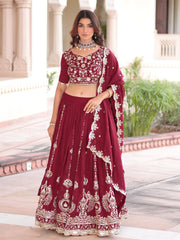 Attractive Maroon Heavy Sequins Silk Festive Wear Lehenga Choli