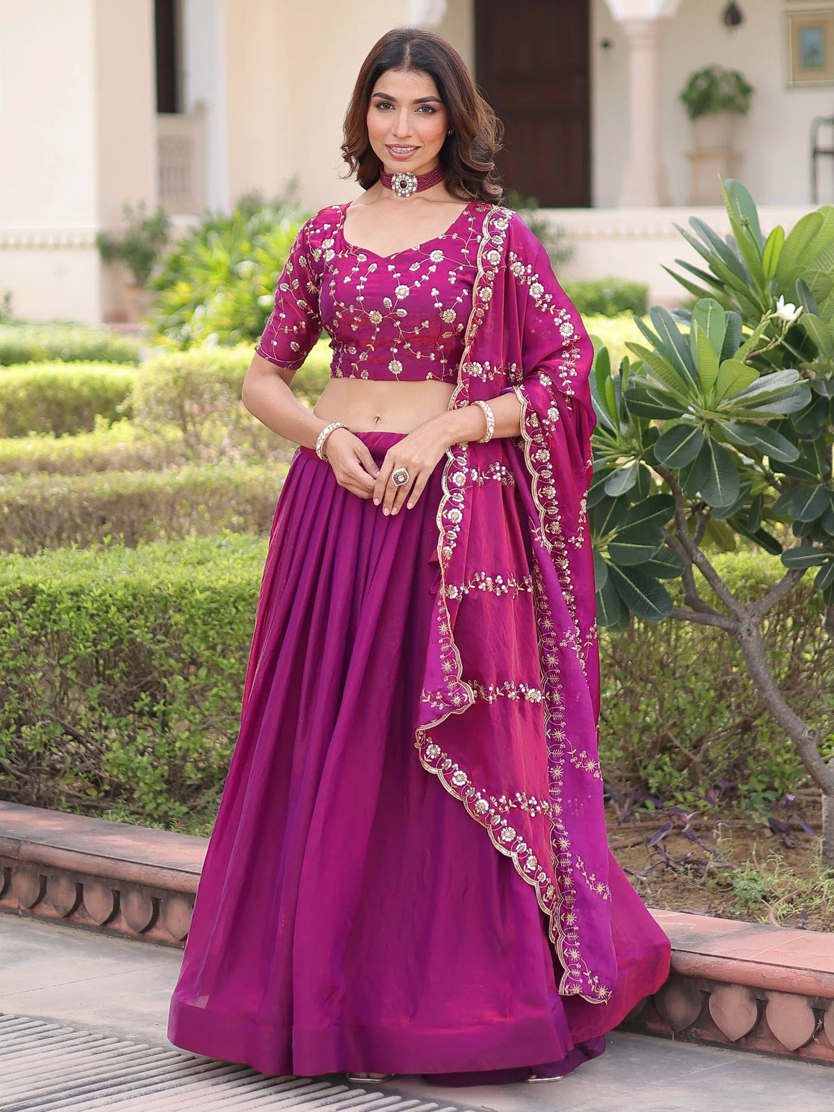 Adorable Purple Embroidered Silk Festive Wear Lehenga Choli 