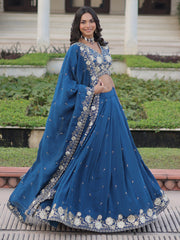 Gorgeous Blue Sequins Embroidered Silk Festival Wear Lehenga Choli