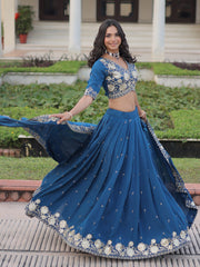 Gorgeous Blue Sequins Embroidered Silk Festival Wear Lehenga Choli