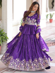 Amazing Purple Sequins Organza Festive Wear Lehenga With Peplum Top