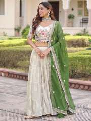 Fantastic Off-White Embroidered Silk Festival Wear Lehenga Choli